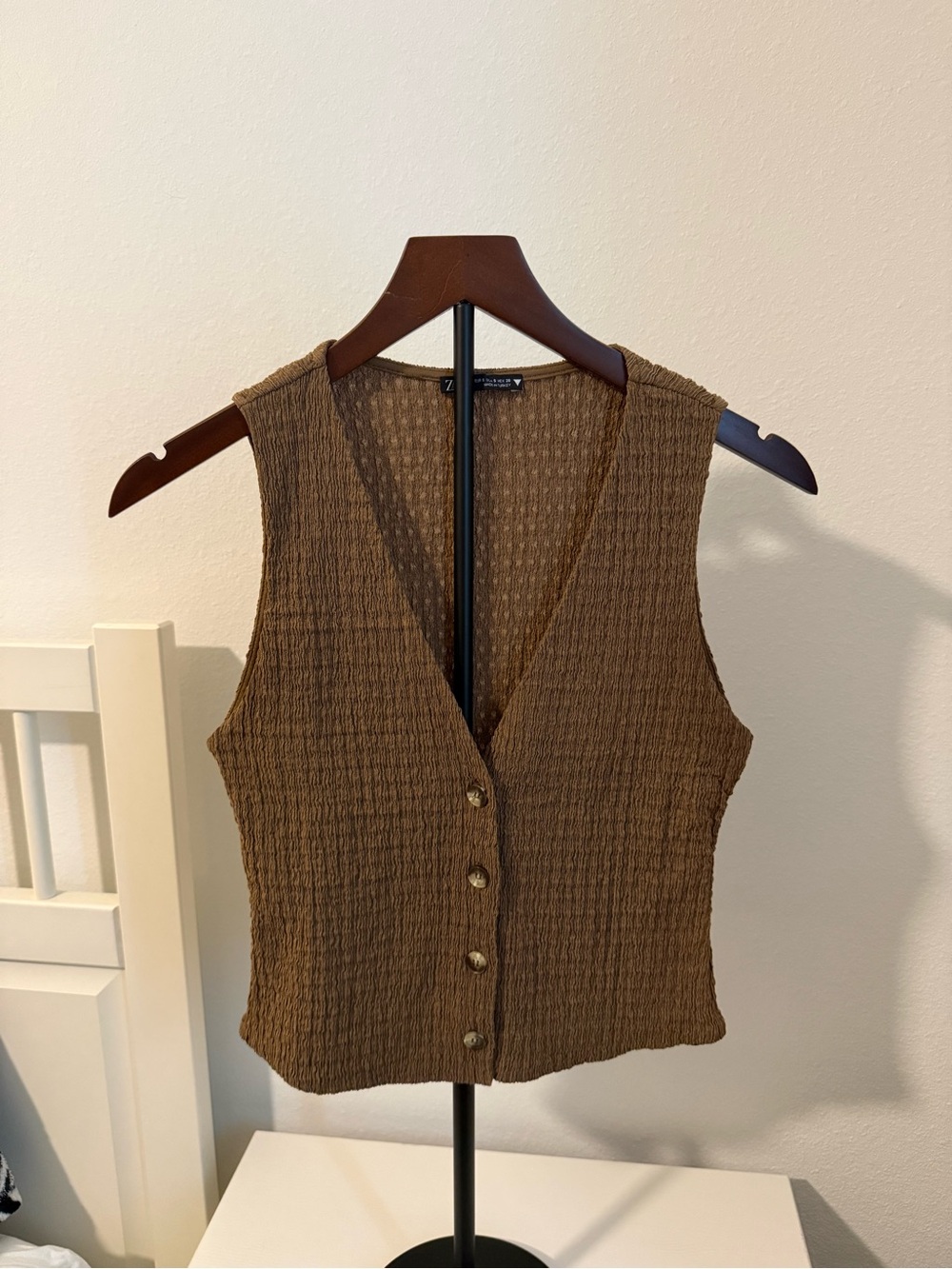 Zara Brown Textured Sleeveless Button Vest
